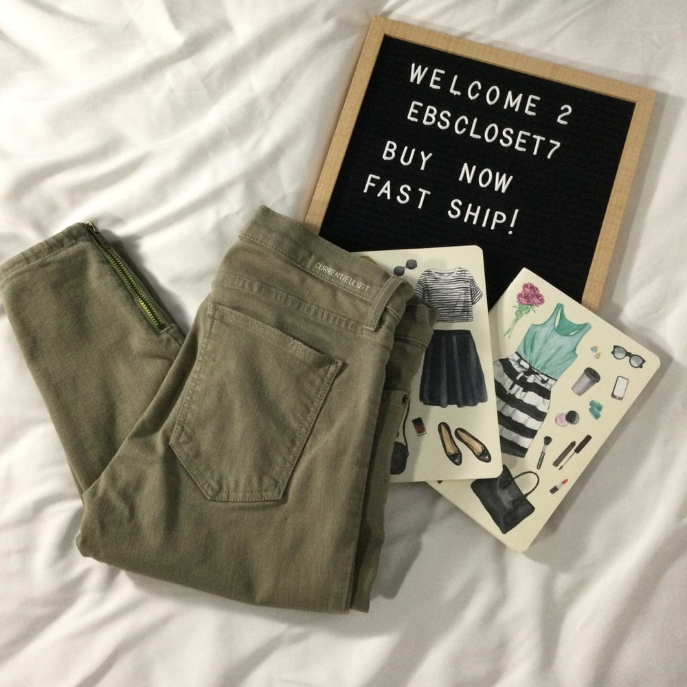 Current Elliot Dusty Olive Ankle Zip Skinny Jeans